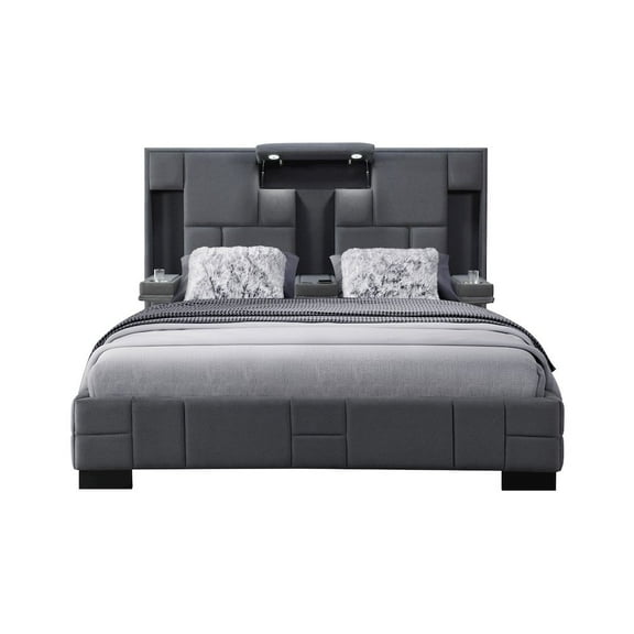 Global Furniture USA Contemporary Oscar Dark Grey 8 King Bed No Wood Trim, Dark Grey 8
