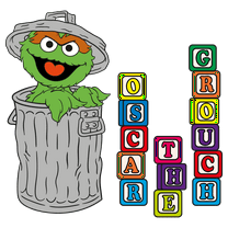 Oscar The Grouch Adhesive Muppet Multi-colored Alphabet Cubes Vinyl Home Wall Art Decoration Sticker - 28" x 28" Kids Bedroom Sesame Street Educational Kids TV Show Design Living Room Wall Decal