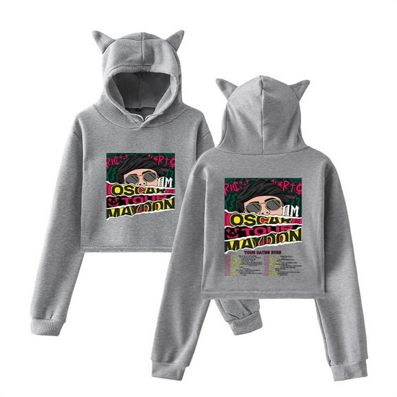 Oscar Maydon Tour 2025 Short Hoodies Unique Cat Ear Sweatshirts Funny Womens Tops