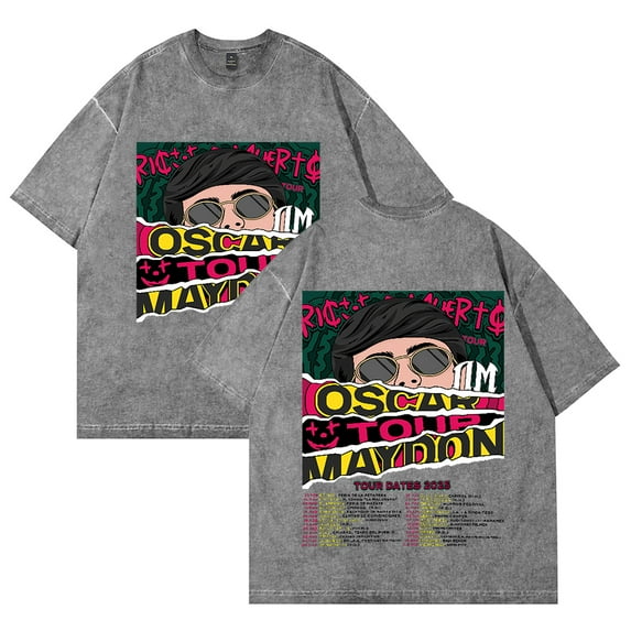 Oscar Maydon Tour 2025 Washed Cotton Tshirt Vintage Short Sleeve Harajuku Tee Shirt