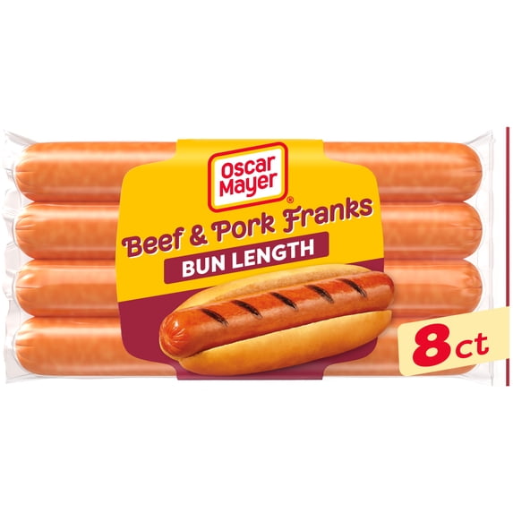 Oscar Mayer Bun-Length Beef and Pork Franks Hot Dogs, 8 Count Pack