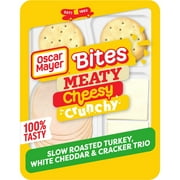 Oscar Mayer Bites Slow Roasted Turkey, White Cheddar & Cracker Trio Meat & Cheese Snack Plate, 3.3 oz Tray