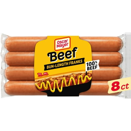Oscar Mayer Bun-Length Beef Franks Hot Dogs, 8 Count Pack