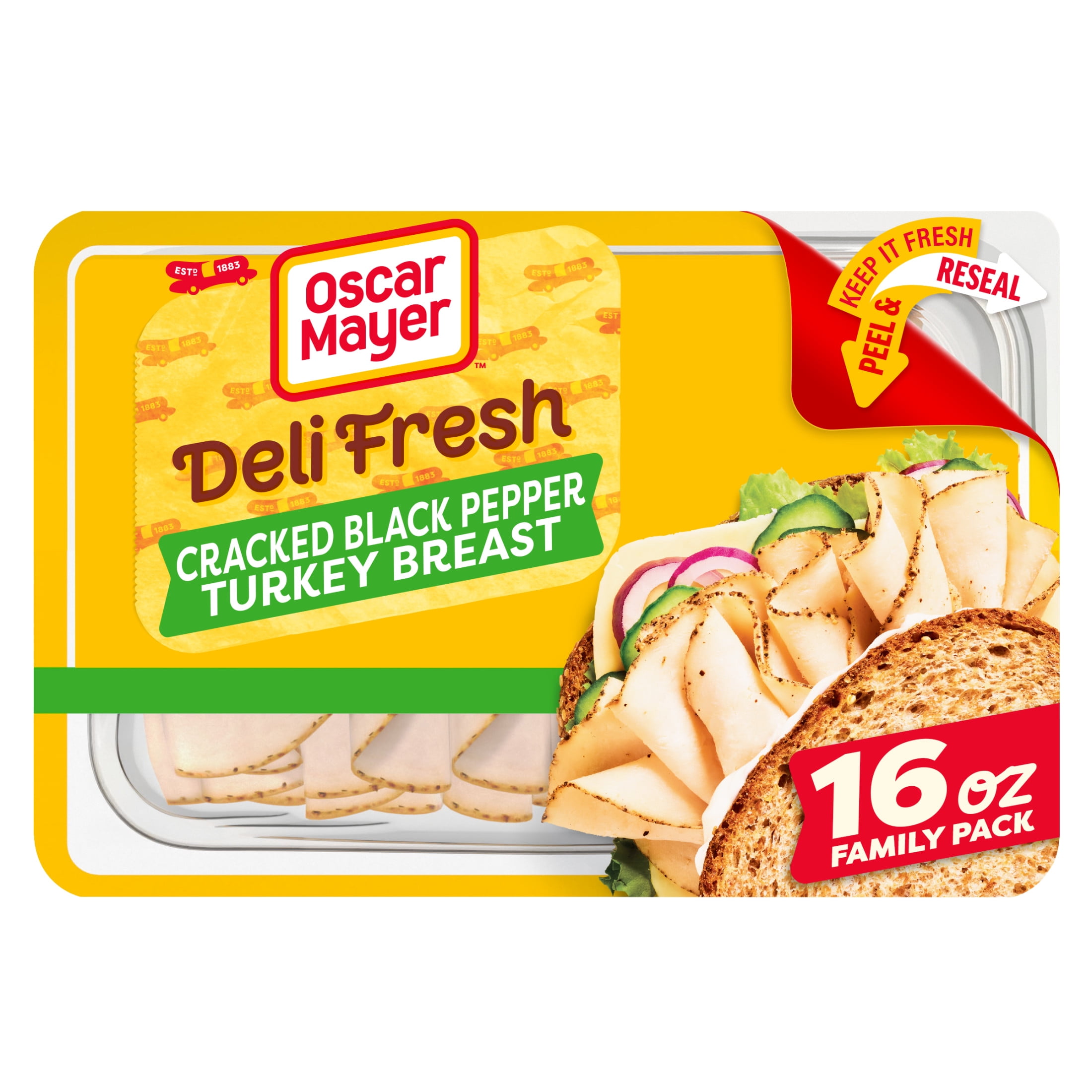 Oscar Mayer Deli Fresh Cracked Black Pepper Sliced Turkey Breast Deli Lunch Meat Family Size, 16 oz Package
