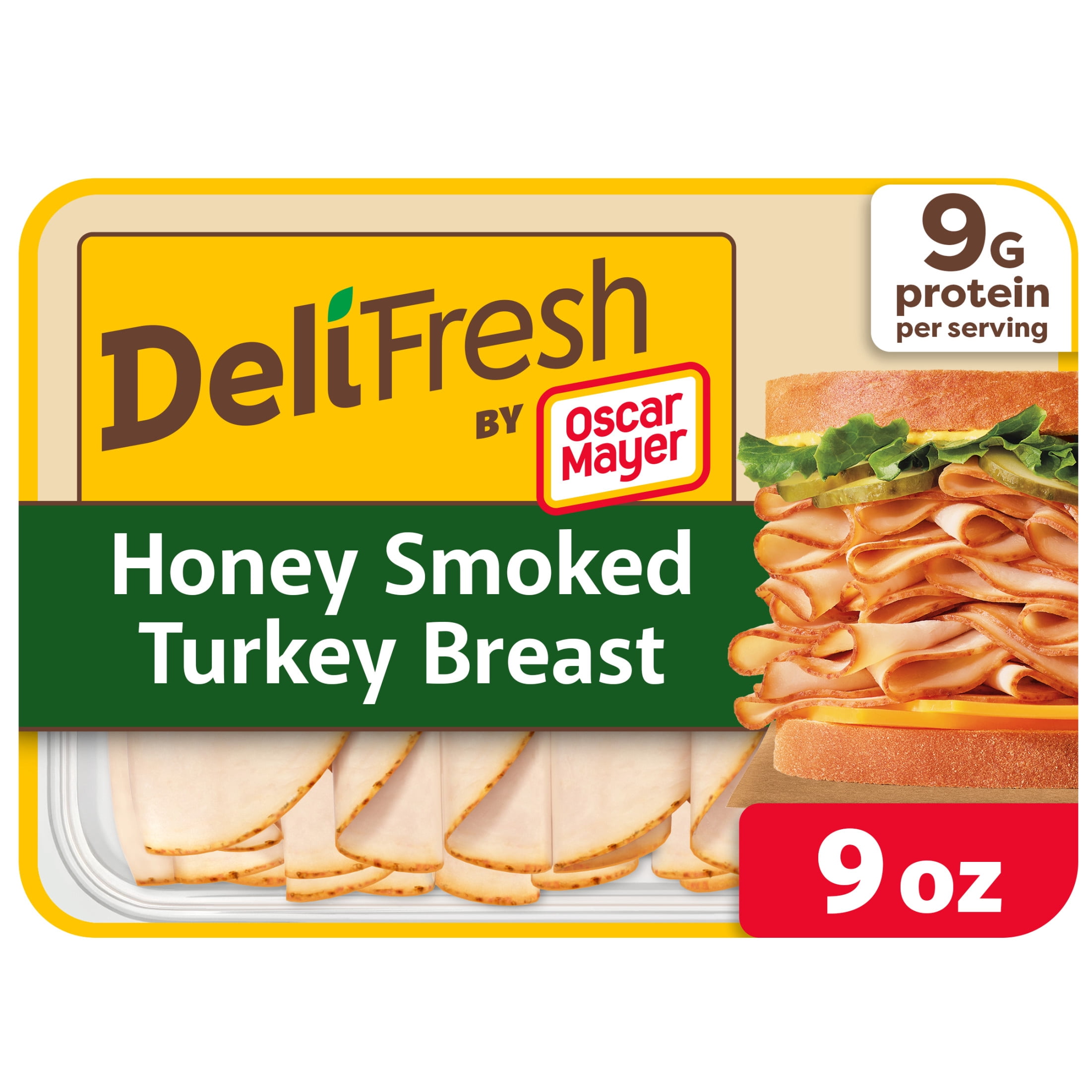 Oscar Mayer Deli Fresh Honey Smoked Turkey Breast Sliced Deli Meat, 1 Pack, for Sandwiches and Easy Lunches, Made With 100% Turkey Breast, No Artificial Preservatives, 9 oz