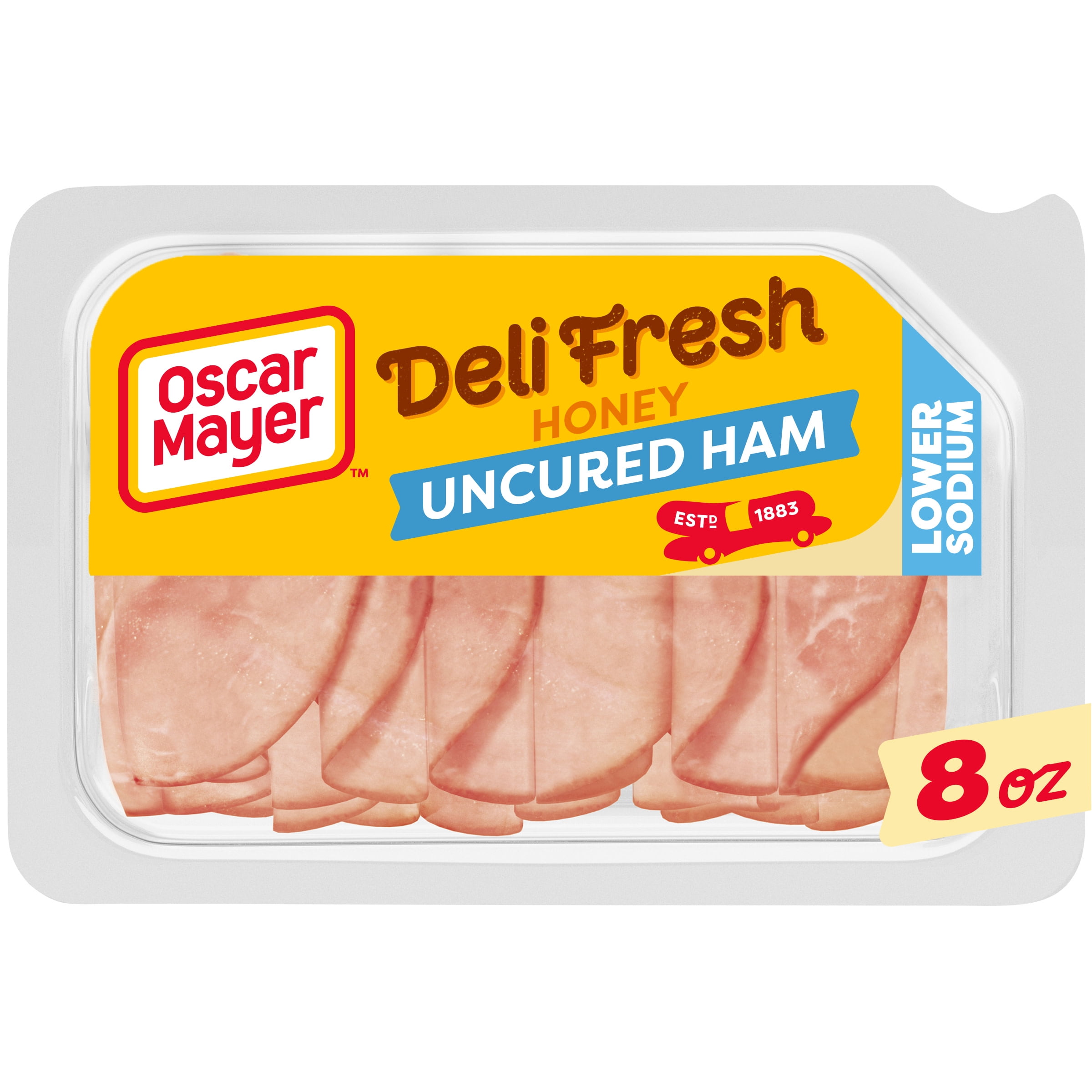 Oscar Mayer Deli Fresh Honey Uncured Ham, Sliced, Low Sodium, 8 oz, Refrigerated, Plastic Tray