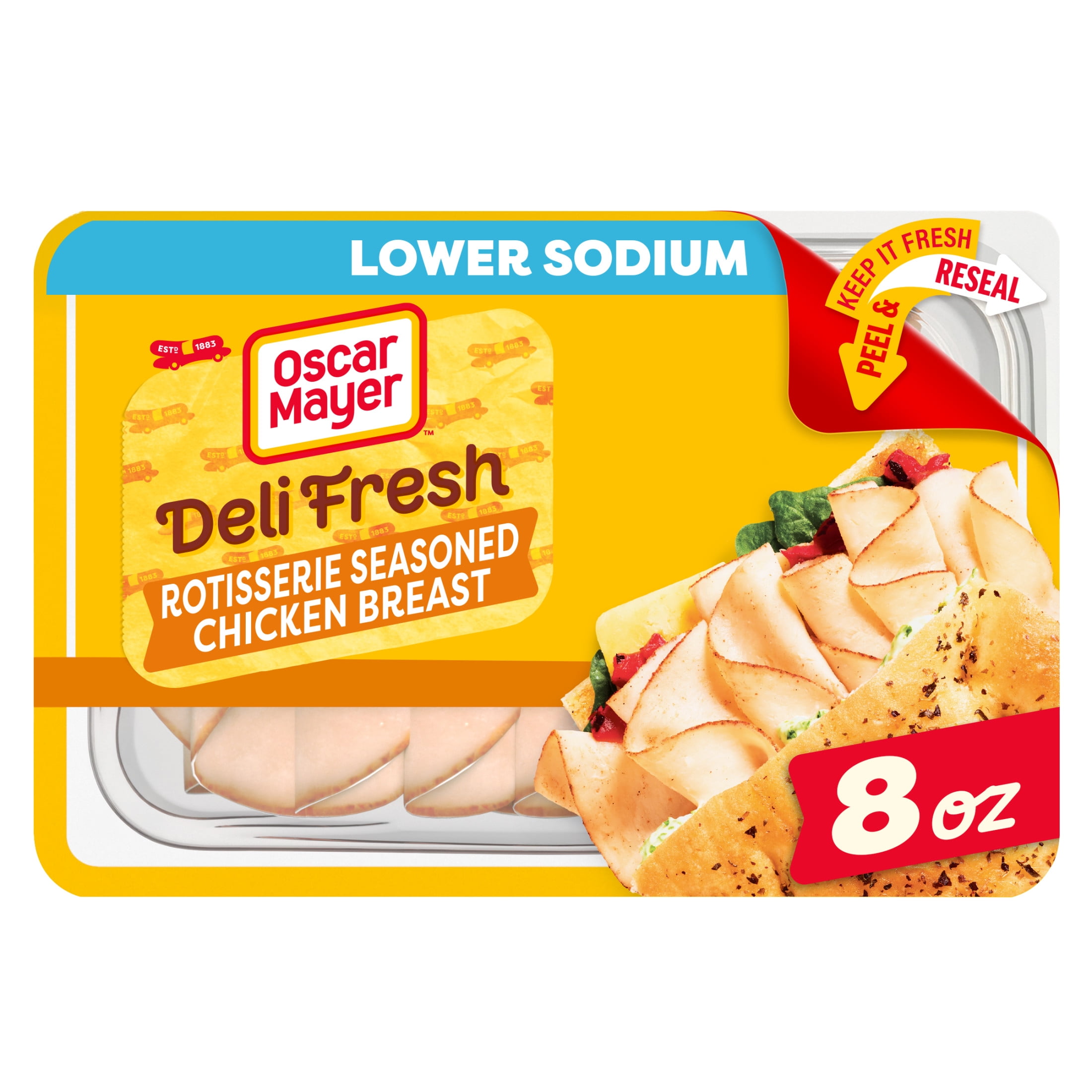 Oscar Mayer Deli Fresh Rotisserie Seasoned Chicken Breast Coated with Paprika and Spices Sliced Lunch Meat with 25% Lower Sodium, 8 oz. Tray