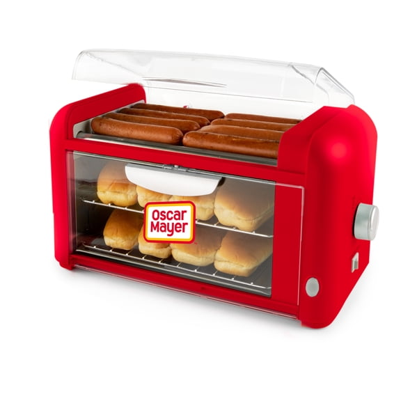 Oscar Mayer Hot Dog Roller Machine with 2 Bread Warmer Racks and Automatic Timer, Red