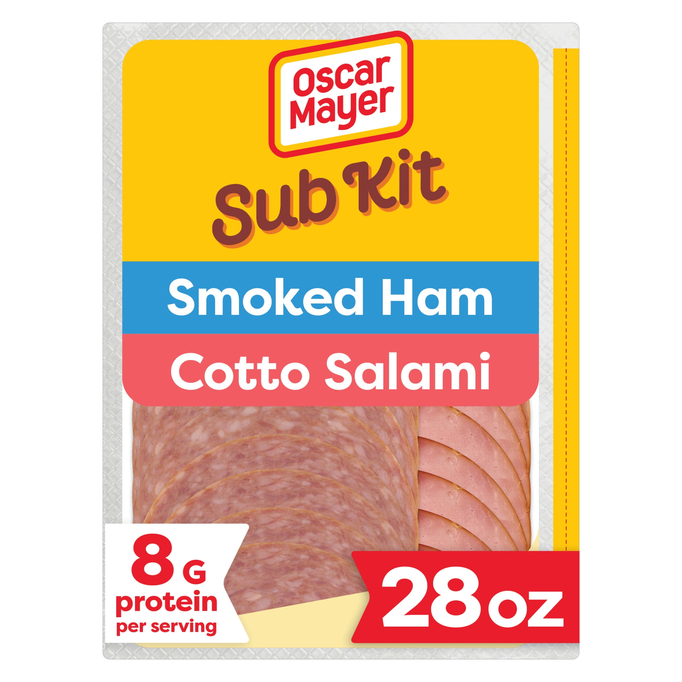 Oscar Mayer Sub Kit with Smoked Ham and Water Product & Cotto Salami Sliced Deli Lunch Meat, 28 oz Pack
