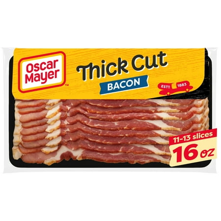 Oscar Mayer Thick Cut Bacon 12-Hour Natural Wood Smoked, 16 oz pack, Refrigerated, No Allergen-Free Claims Apply