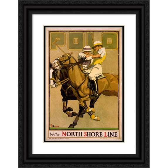 Oscar Rabe Hanson 11x14 Black Ornate Wood Framed Double Matted Museum Art Print Titled: Polo, by the North Shore Line (1923)