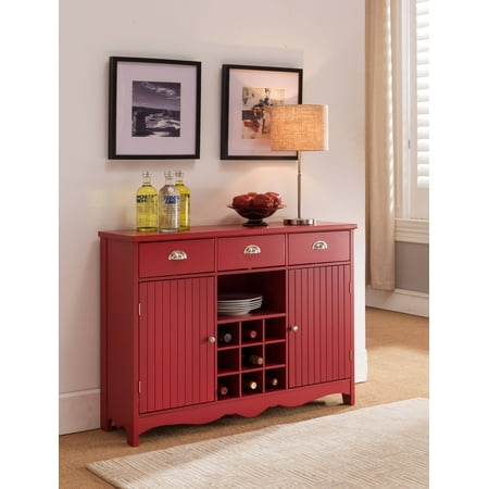 Oscar Red Wood Contemporary Wine Rack Sideboard Buffet Display Console Table With Storage Drawers, Cabinet Doors & Shelf