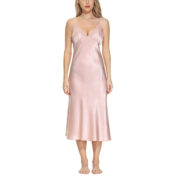 Oscar Rossa Women's Long Silk Nightgown 100% Silk Full Slip Chemise with Charming Lace