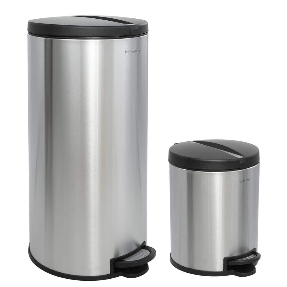 Oscar Round 8 Gal. Stainless Steel Black StepOpen Trash Can with Free