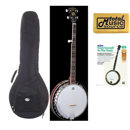 Oscar Schmidt 5-String Banjo STARTER PACK, HD Gig Bag, Banjo Method Book, Cloth, OB5 PACK