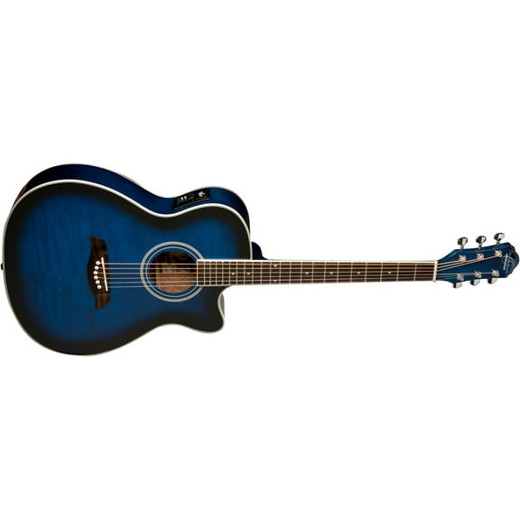Oscar Schmidt OACE Auditorium Acoustic/Electric Guitar in Flame Trans Blue Finish