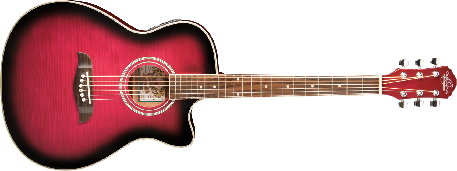 Oscar Schmidt OACE Auditorium Acoustic/Electric Guitar in Flame Trans Purple Finish