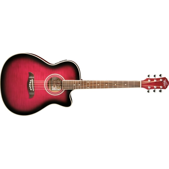 Oscar Schmidt OACE Auditorium Acoustic/Electric Guitar in Flame Trans Purple Finish