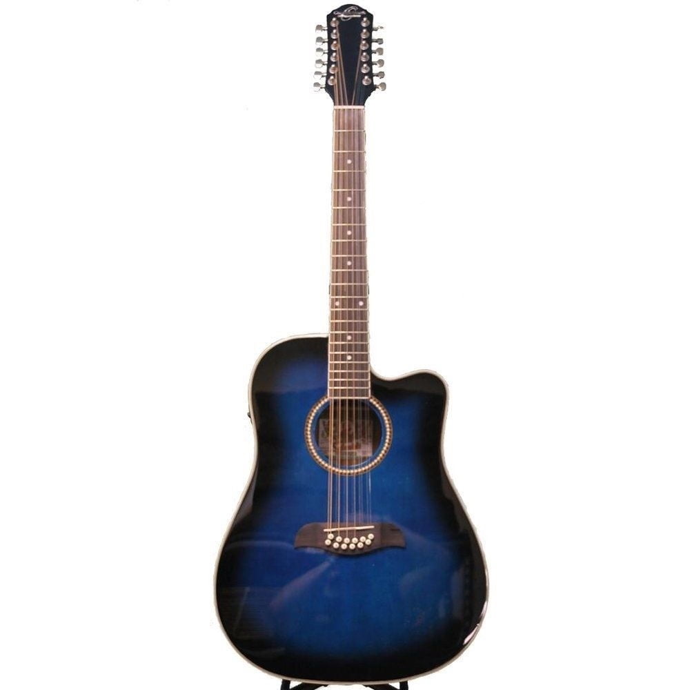 Oscar Schmidt OD312 12-String Acoustic Electric Guitar. Trans Blue Sunburst.