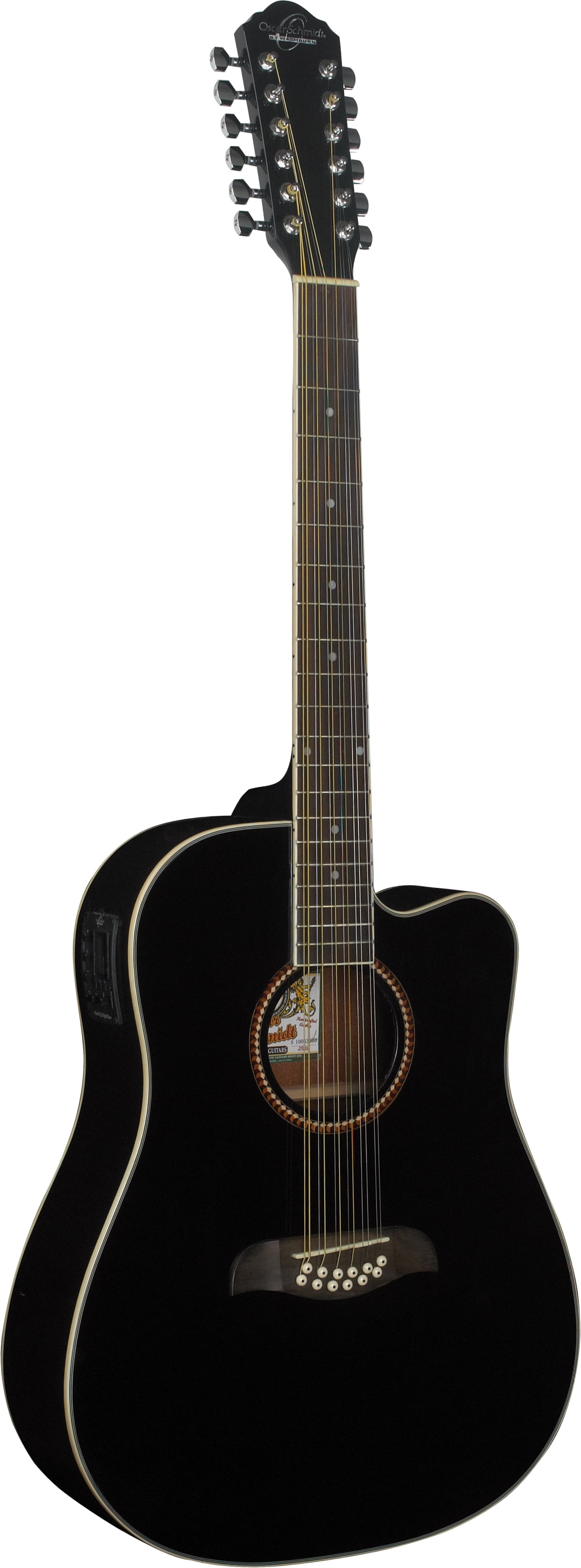 Oscar Schmidt OD312CE 12-String Acoustic Electric Guitar, Black