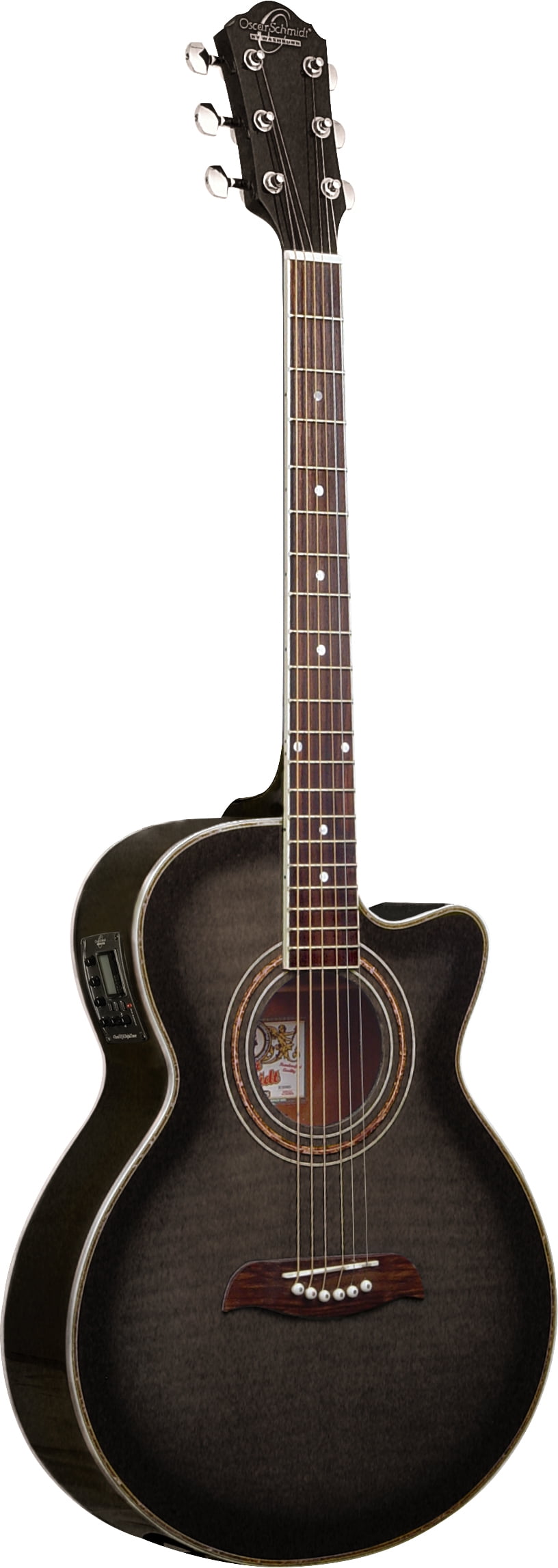 Oscar Schmidt OG10CE Cutaway Left Hand Acoustic-Electric Guitar. Flame Trans Black