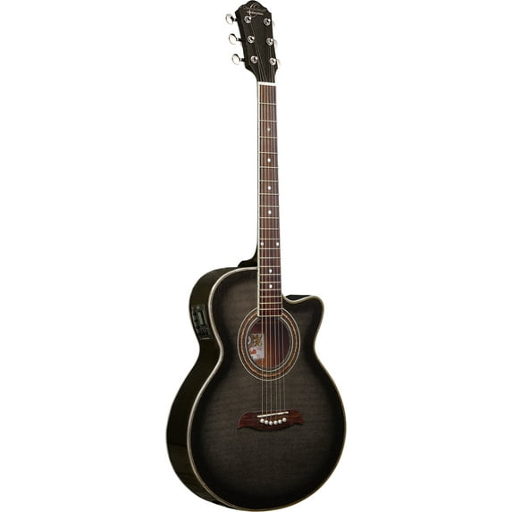 Oscar Schmidt OG10CE Cutaway Left Hand Acoustic-Electric Guitar. Flame Trans Black