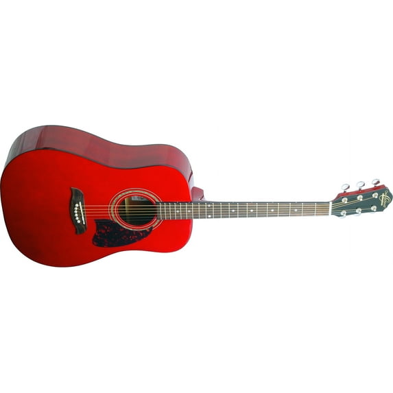 Oscar Schmidt OG2 Dreadnought Acoustic Guitar. Trans Red