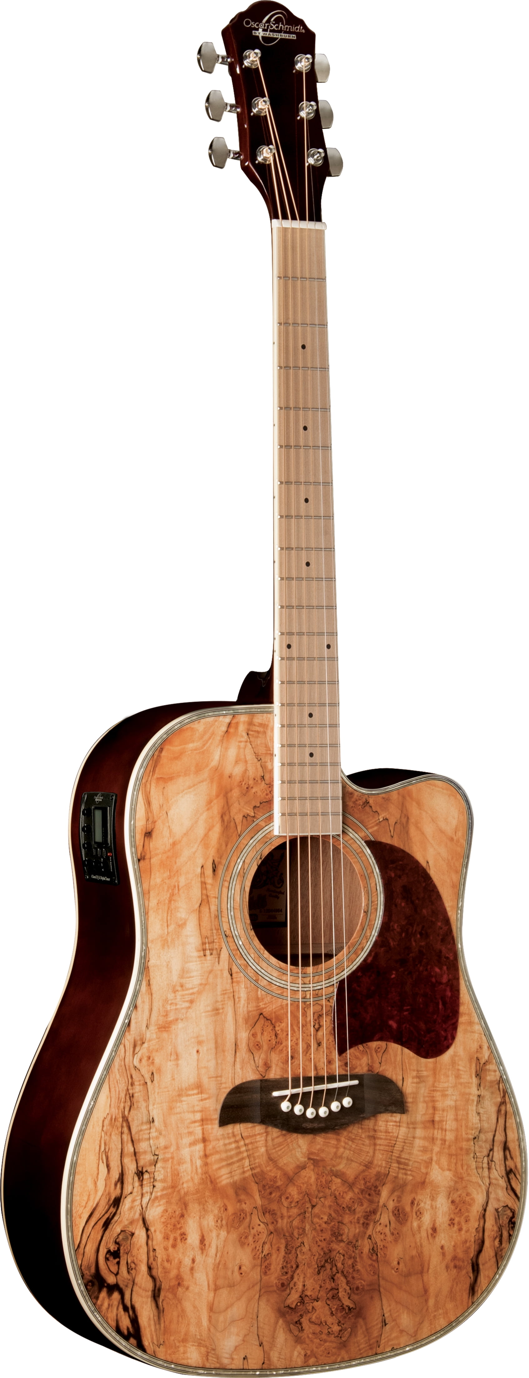 Oscar Schmidt OG2CE Dreadnought Acoustic Electric Guitar. Spalted Maple w/Maple FB