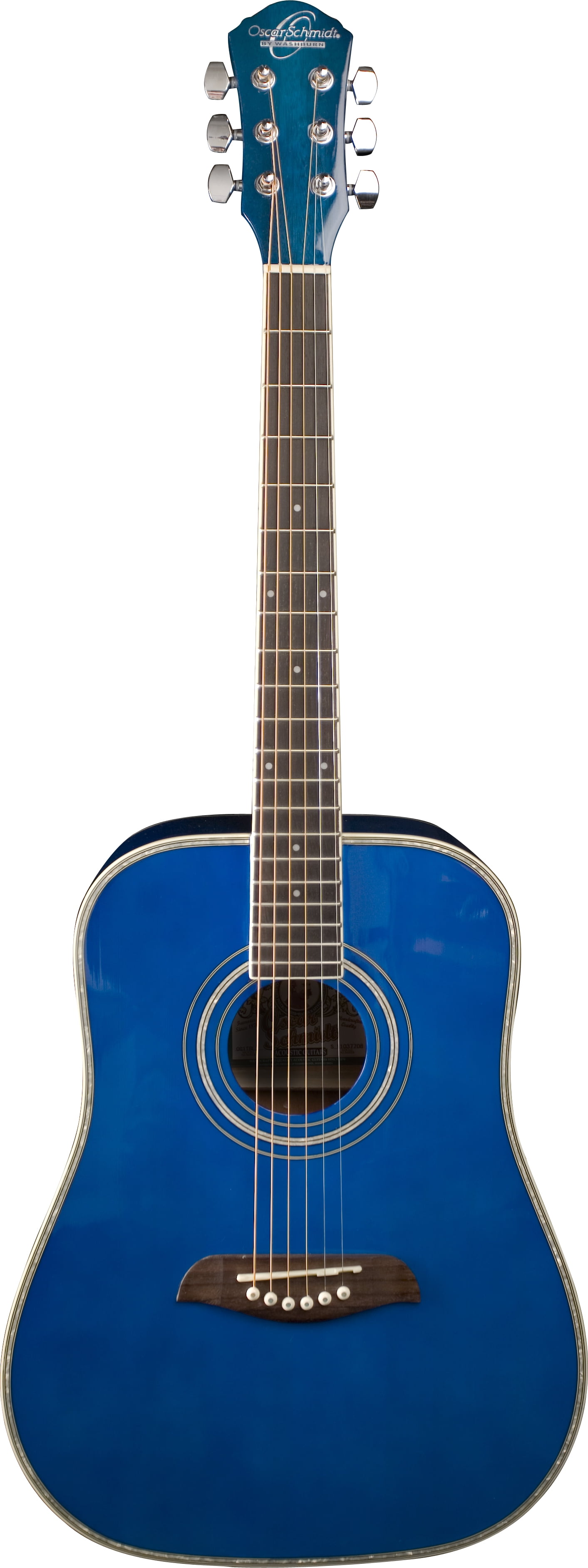 Oscar Schmidt OGHS 1/2 Size Dreadnought Acoustic Guitar. Trans Blue