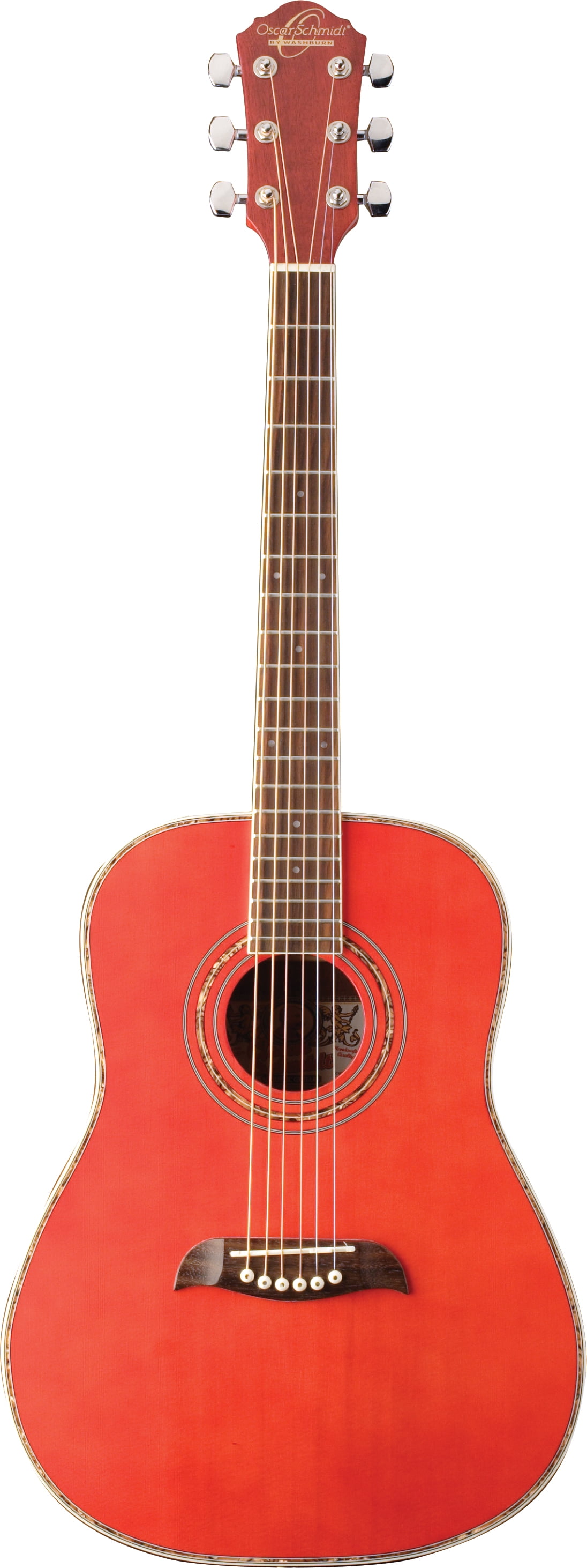 Oscar Schmidt OGHS 1/2 Size Dreadnought Acoustic Guitar. Trans Red