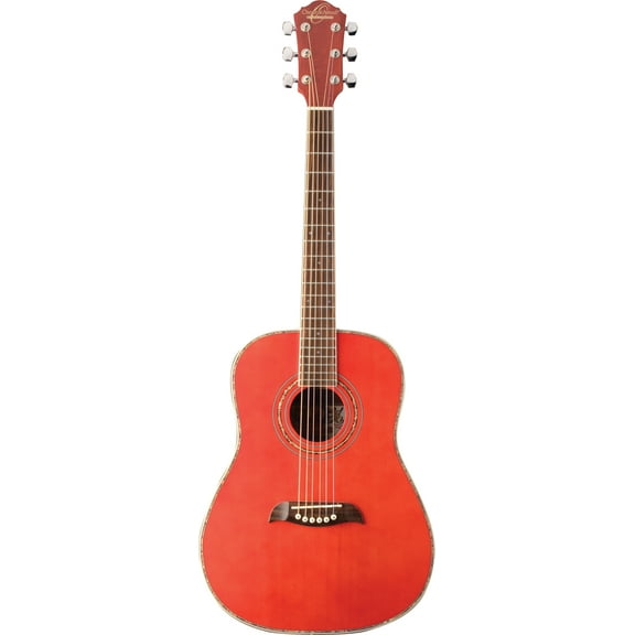 Oscar Schmidt OGHS 1/2 Size Dreadnought Acoustic Guitar. Trans Red
