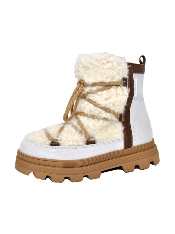 Anet Short Curly Boots - Women's, White, 10