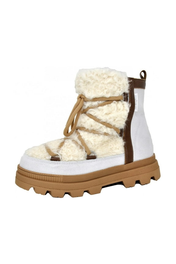 Anet Short Curly Boots - Women's, White, 8