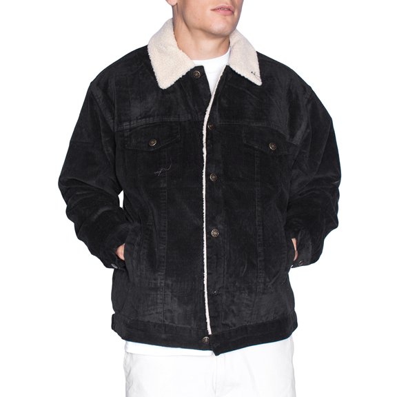 Oscar Sports Men's Sherpa Lined Button Front Cotton Corduroy Jacket Black 2XL