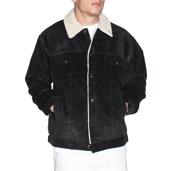 Oscar Sports Men's Sherpa Lined Button Front Cotton Corduroy Jacket Black M