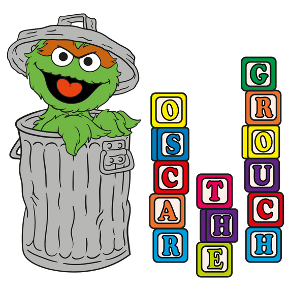 Oscar The Grouch Adhesive Muppet Multi-colored Alphabet Cubes Vinyl Home Wall Art Decoration Sticker - 25" x 25" Kids Bedroom Sesame Street Educational Kids TV Show Design Living Room Wall Decal