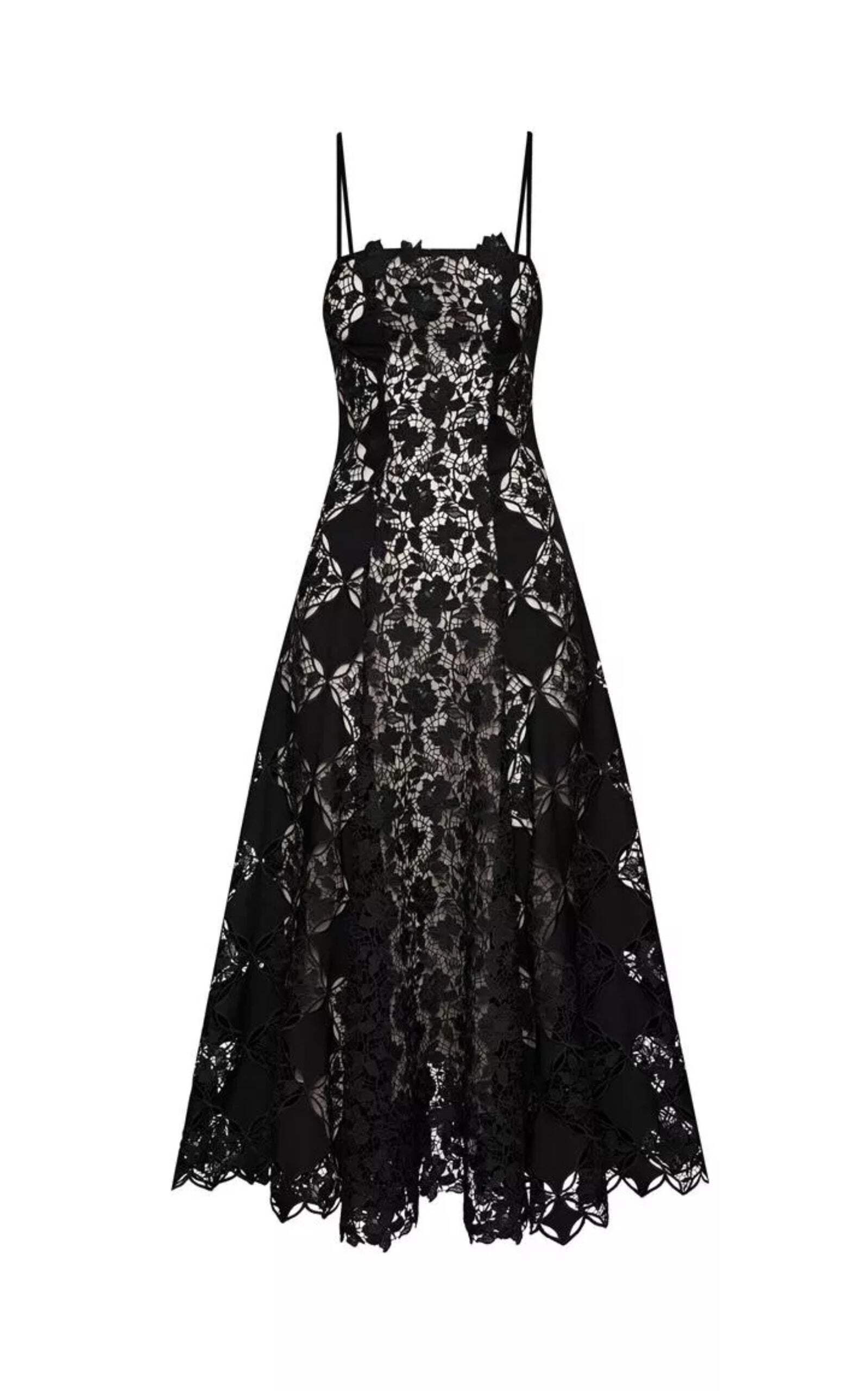 Oscar de la RentaBlack Guipure Lace Midi Dress - Runway Catalog