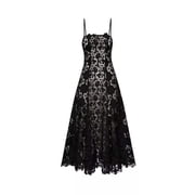 Oscar de la RentaBlack Guipure Lace Midi Dress - Runway Catalog