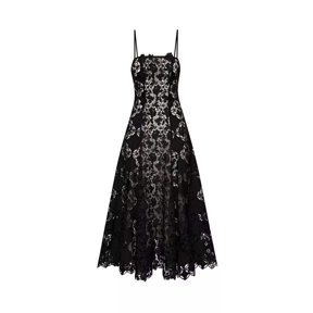 Oscar de la RentaBlack Guipure Lace Midi Dress - Runway Catalog
