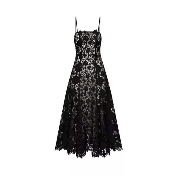 Oscar de la RentaBlack Guipure Lace Midi Dress - Runway Catalog