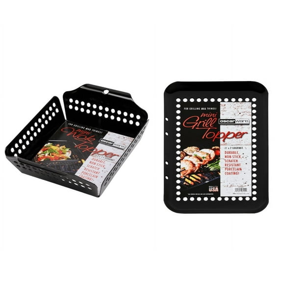 Oscarware Mini Grill Topper 2-Piece Set, Porcelain Coated, For Grilling Vegetables, Fish, Shrimp, Fajitas, and More