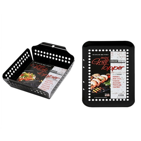 Oscarware Mini Grill Topper 2-Piece Set, Porcelain Coated, For Grilling Vegetables, Fish, Shrimp, Fajitas, and More