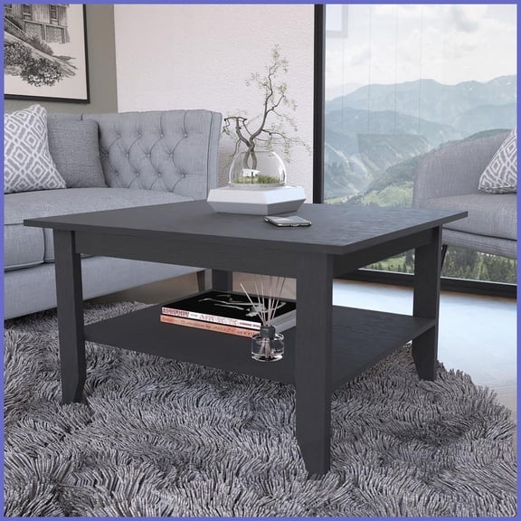 Osceola Black Modern Coffee Table for Living Room, Spacious 2-Tier Storage & Sturdy Design