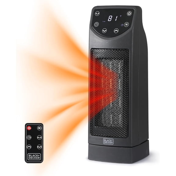 Oscillating Ceramic Desktop Heater with Remote Adjustable rmostat, Black