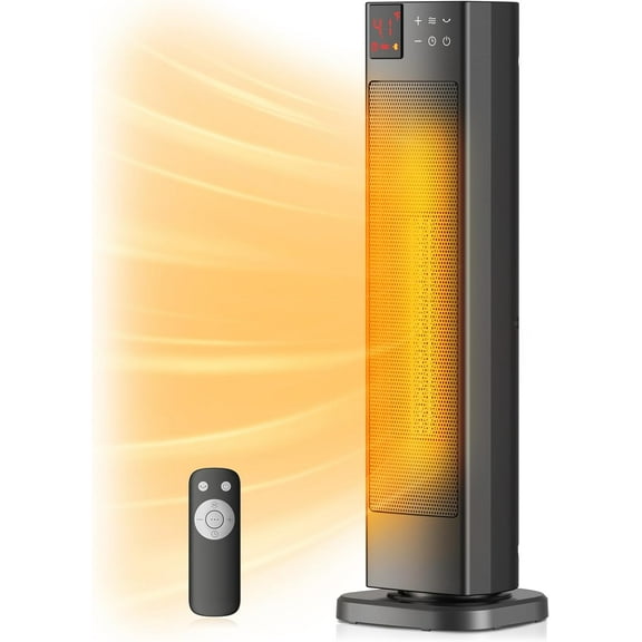 Oscillating Ceramic Tower Indoor Space Heater for Home with Oscillation, Programmable Thermostat & ECO Mode, 12H Timer & Remote Control, Safety Protection, 23 Inches, 1500W