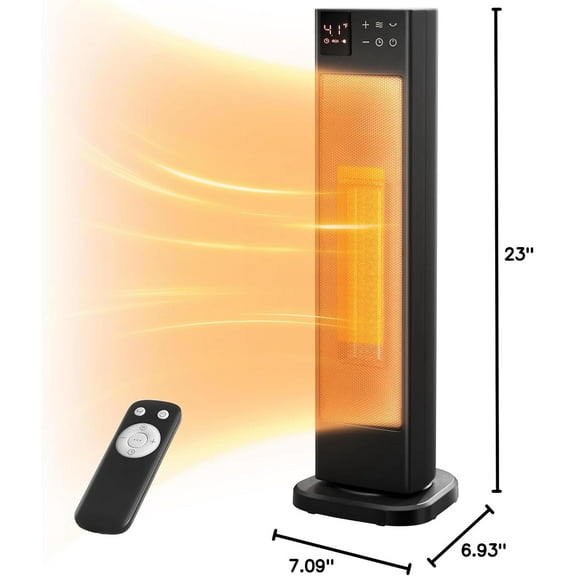 Oscillating Ceramic Tower Indoor Space with Thermostat, Mode, 12H Timer & Remote Control, Safety , 23 Inches, 1500W