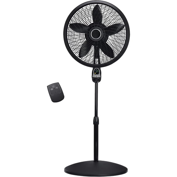 Oscillating Cyclone Pedestal Fan, Adjustable Height, Timer, Remote Control, 3 Speeds, for Bedroom, Living Room, Home Office, 18", Black, 1843