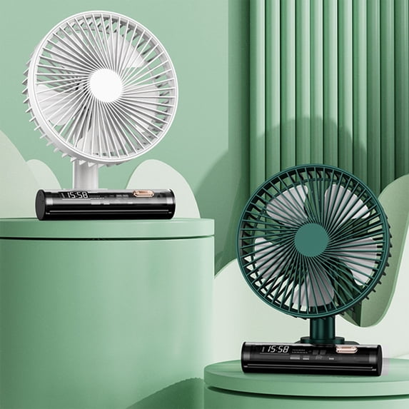 Oscillating Desk Fan with Clock USB Rechargeable Portable Mini Fan Quiet Personal Cooling for Home Office Bedroom by PALIFEUR
