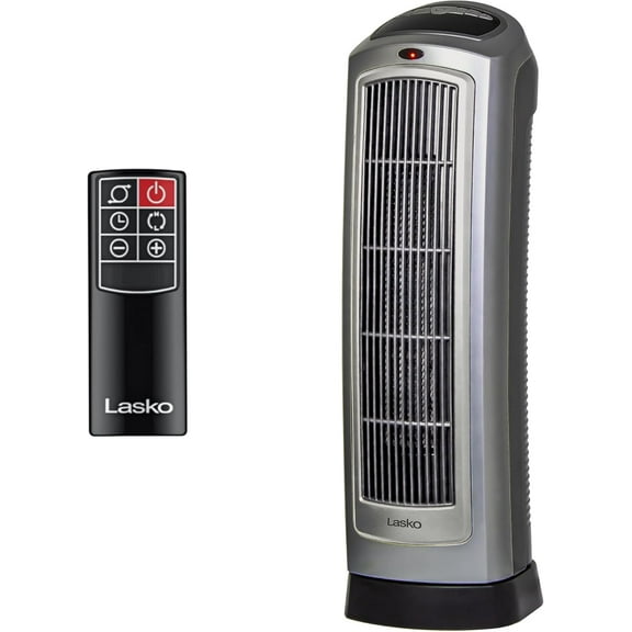 Oscillating Digital Ceramic Tower Heater for Home with Adjustable Thermostat, Timer and Remote Control, 23 Inches, 1500W, Silver, 755320