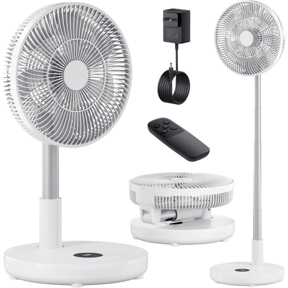 Oscillating Fan Portable Quiet Standing Fan with Remote, 12" Rechargeable Pedestal Fans for Bedroom Office, Foldable Travel Fans, Adjustable Height, 8H Timer, 6 Speeds, 44.4Wh